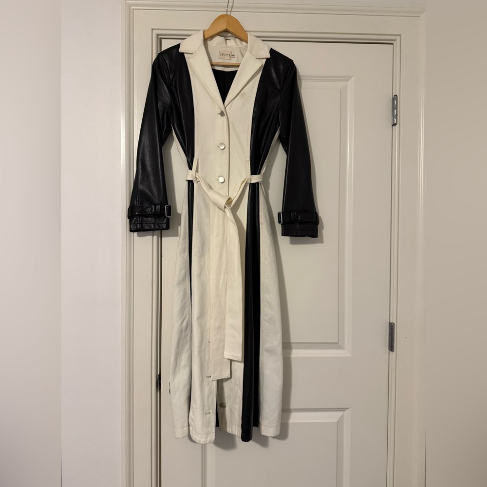 Alice + Olivia denim and faux leather trench Coat